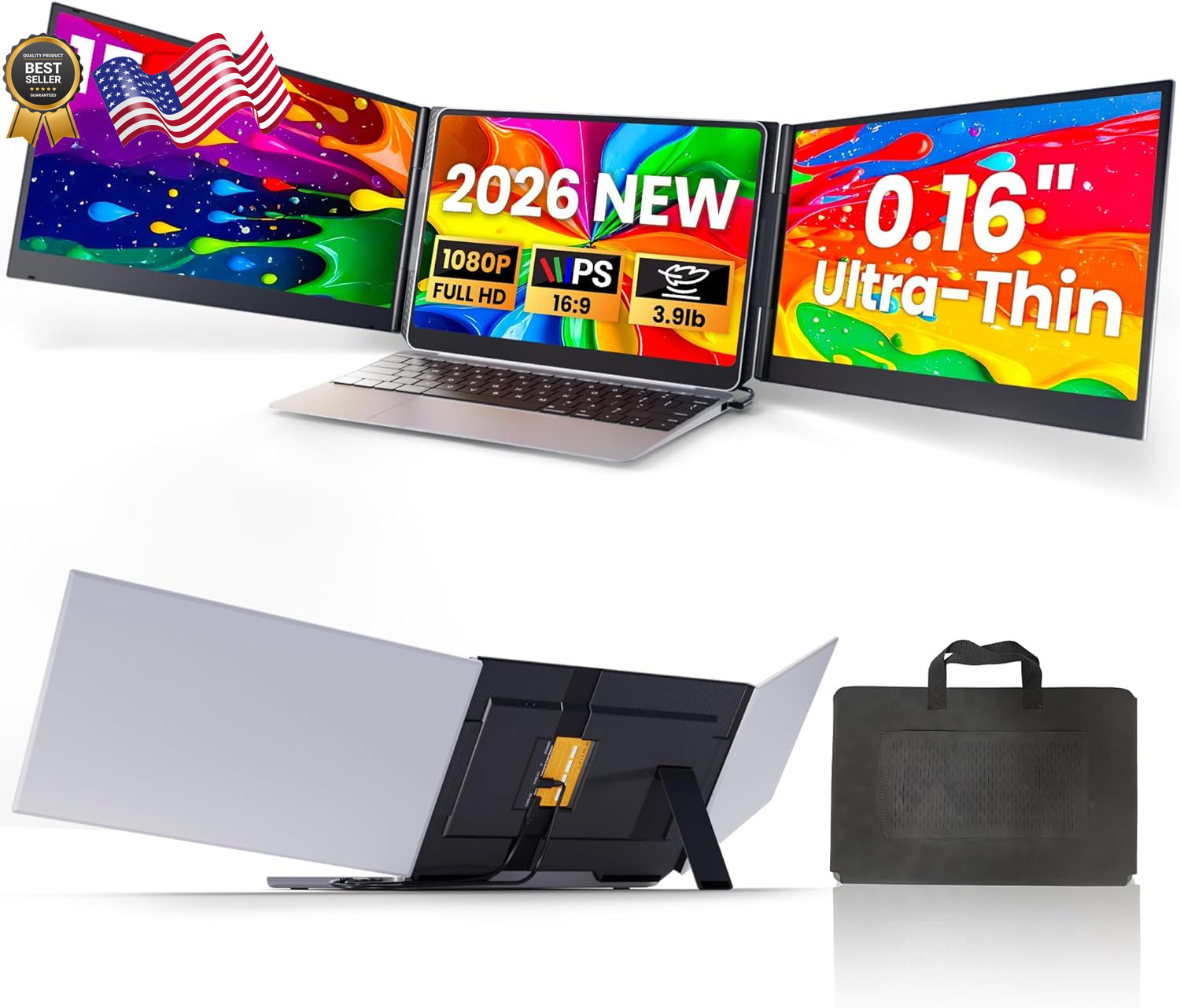 Laptop Screen Extender, 15.6" Ultra Light & Thin Triple Portable Monitor