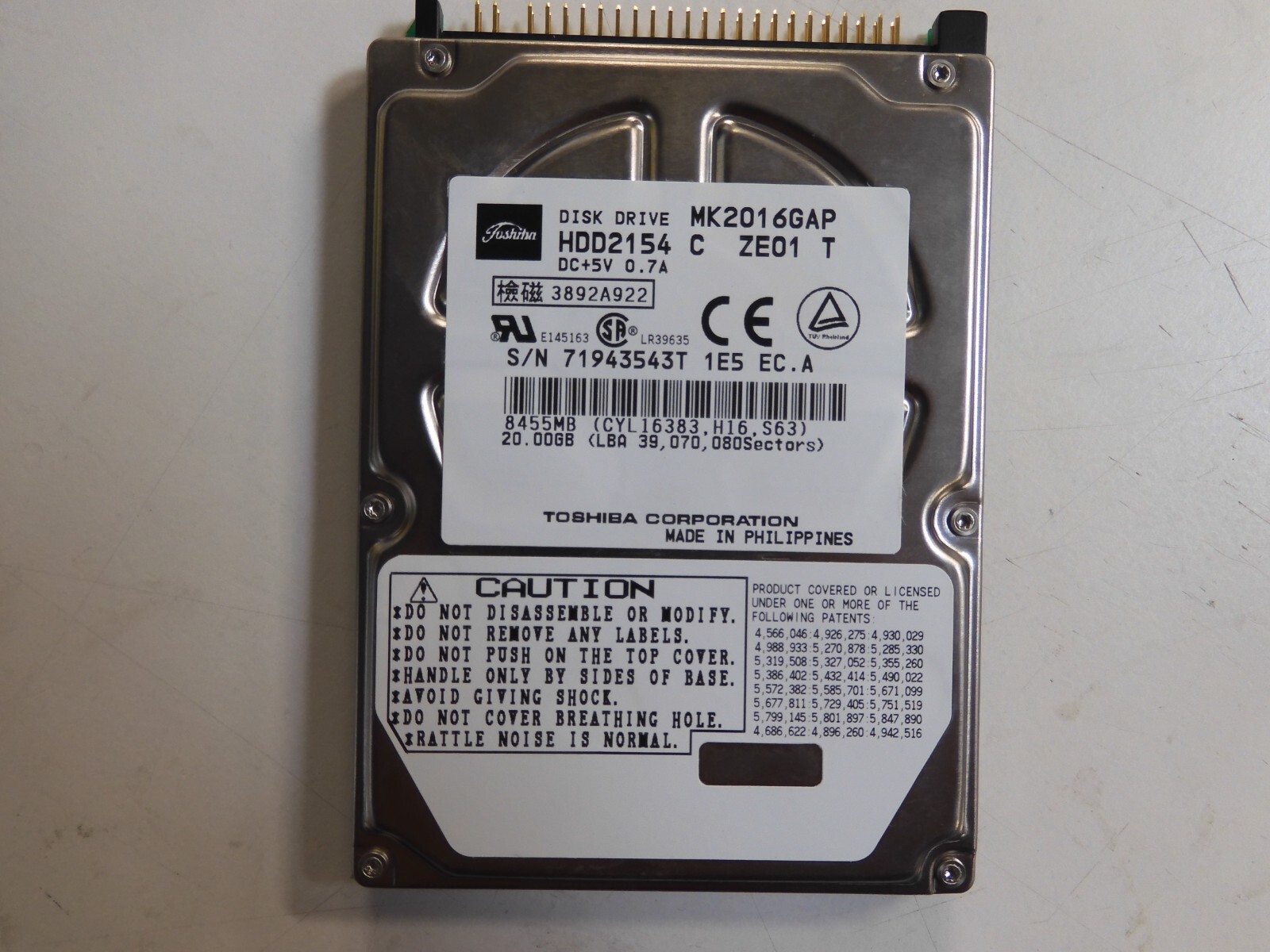 TOSHIBA 20.0GB IDE 2.5" HDD. 9.5MM