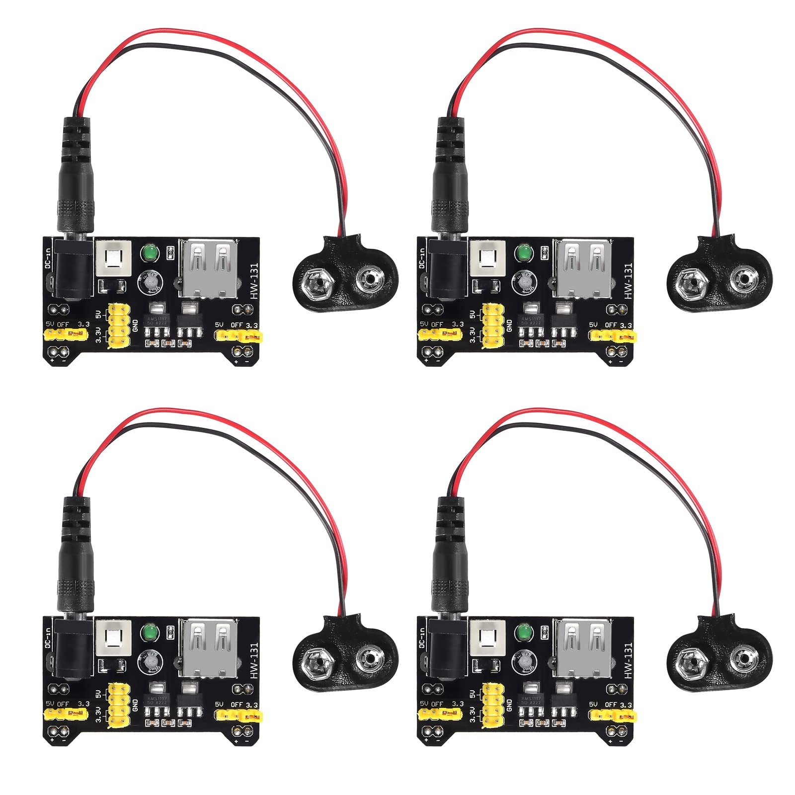 4PCS MB102 Solderless Breadboard Power Supply 3.3V/5V 9V Battery Cable 2.1MM