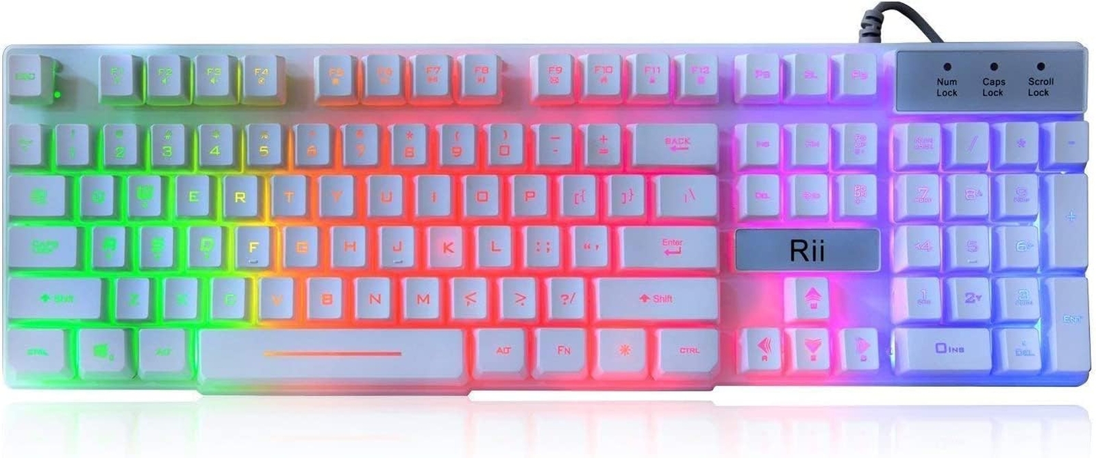 Rii RK100+ White Gaming Keyboard,USB Wired Multiple Colors Rainbow LED Backli...