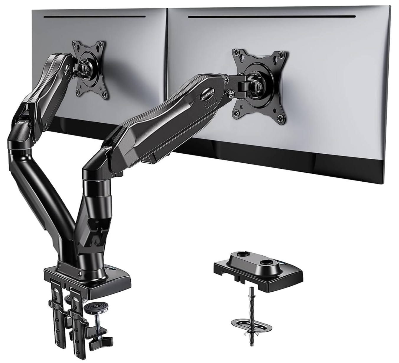 Dual Monitor Stand - Adjustable Desk Mount for 13–32" Screens, C Clamp Base