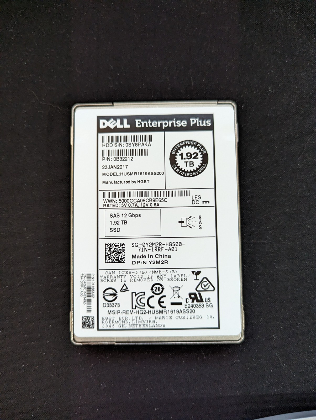 Y2M2R Dell 1.92TB SAS 12Gb/s Read Intensive 2.5'' SSD HUSMR1619ASS200 63–72%
