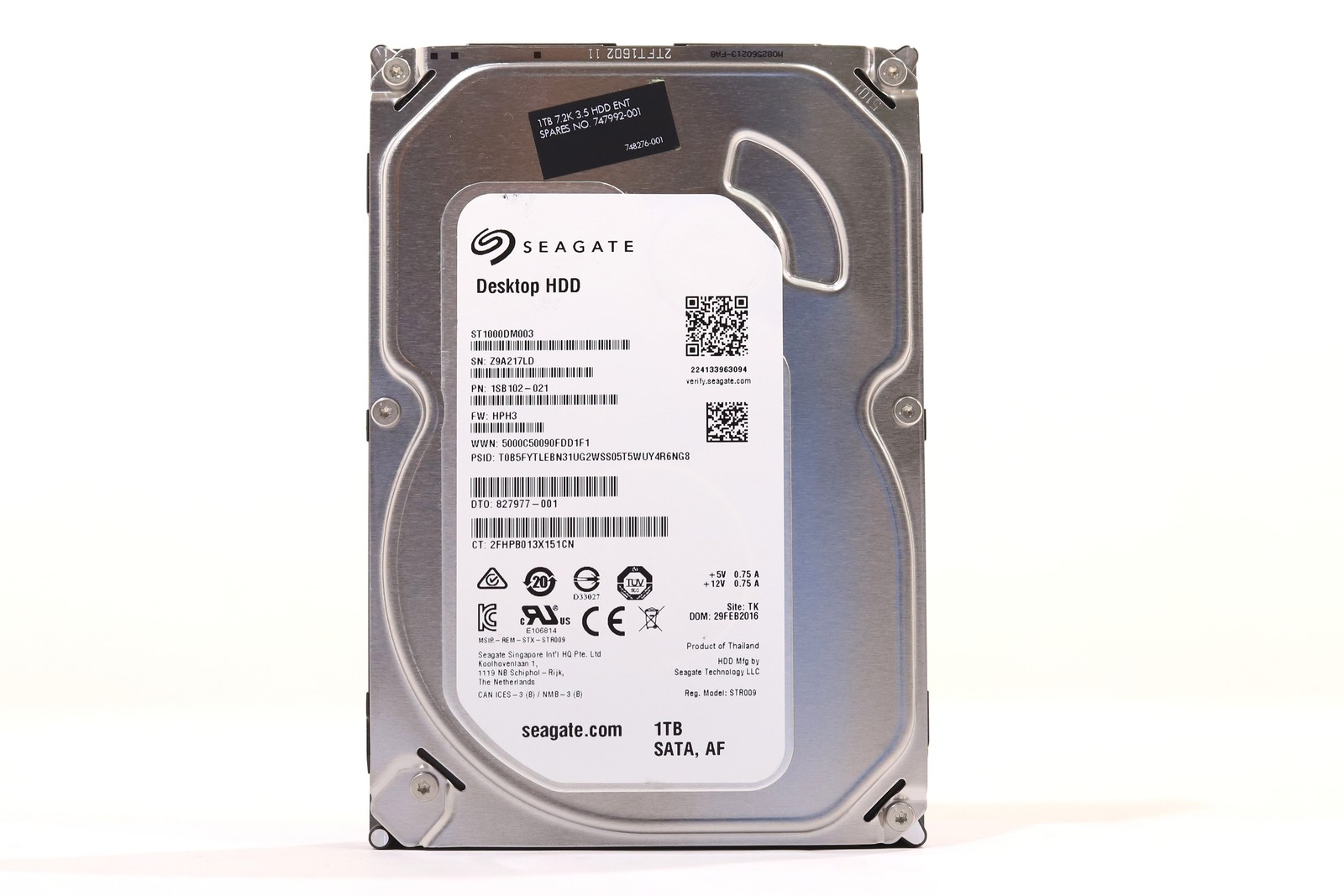 Seagate ST1000DM003 1TB 3.5" 6Gb/s 64MB 7.2K RPM SATA Hard Drive P/N: 1SB102-021