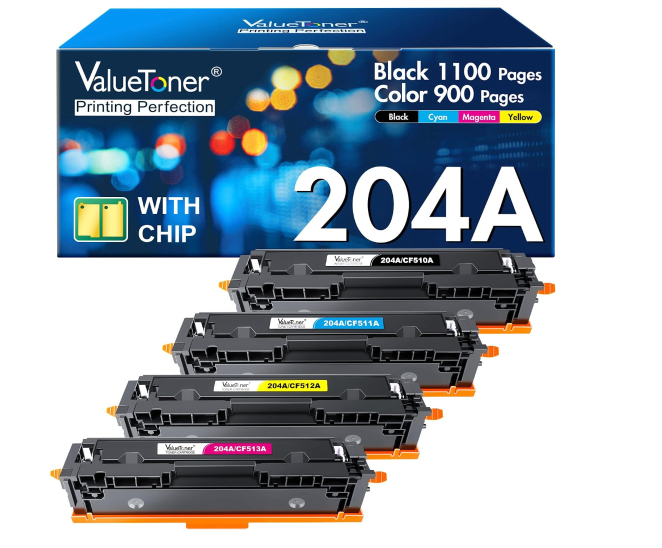 4-Pack 204 / 204A Toner Cartridges Compatible Replacement For HP Black & Color