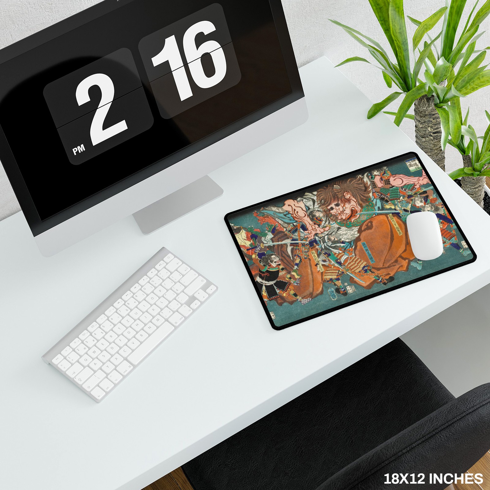 Samurai vs Demon Desk Mat Large Mouse Pad | Japanese Ukiyo-e Art Raiko Mount Oe