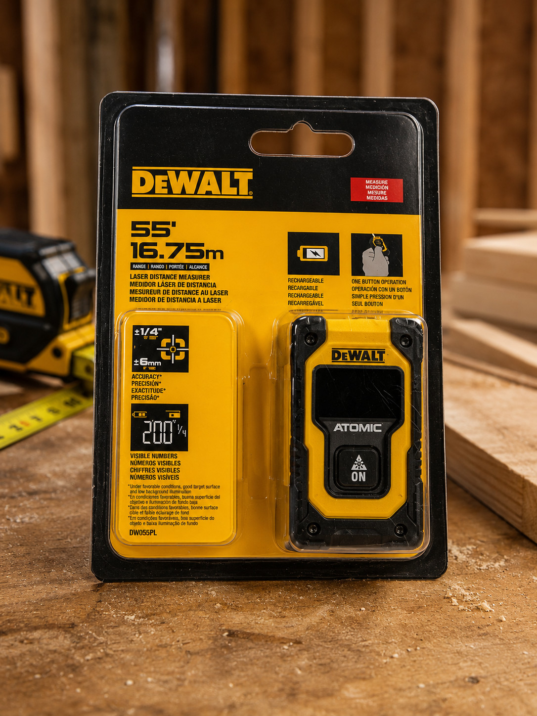 DEWALT DW055PL ATOMIC Laser Distance Measurer 55' Feet 16.75 M Rechargeable NEW