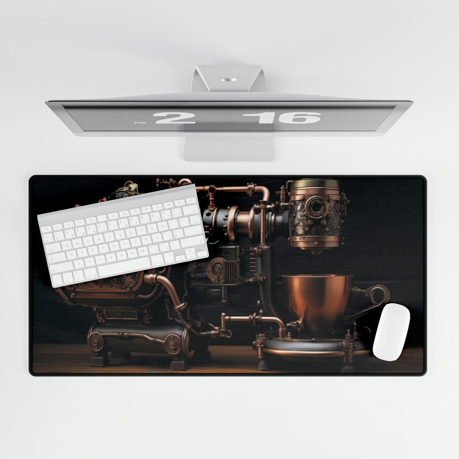 Steampunk Coffee Machine Desk Mat 31.5"x15.5" XL Keyboard/Mouse Gaming Pad