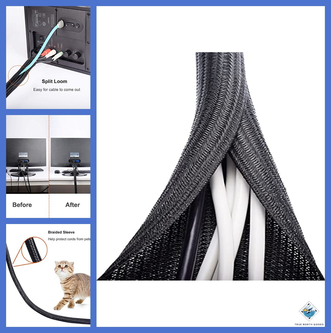 Cable Sleeve 6.6ft 1 Inch Cord Wrap Wire Protector Easy Installation Black