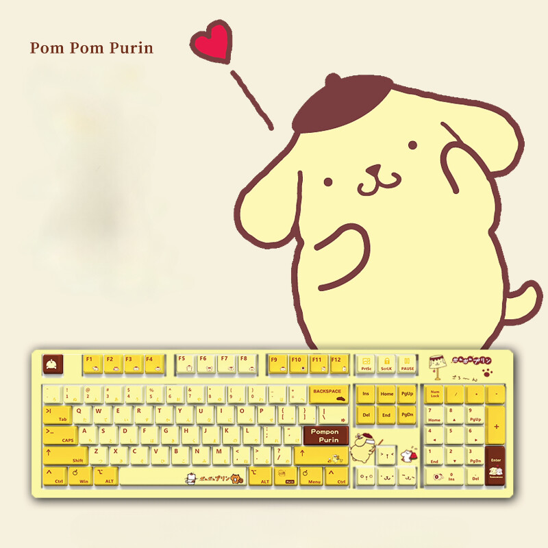 Cartoon Pompompurin PBT Keycap 128 Pcs for Mechanical Keyboard Opaque Keycaps
