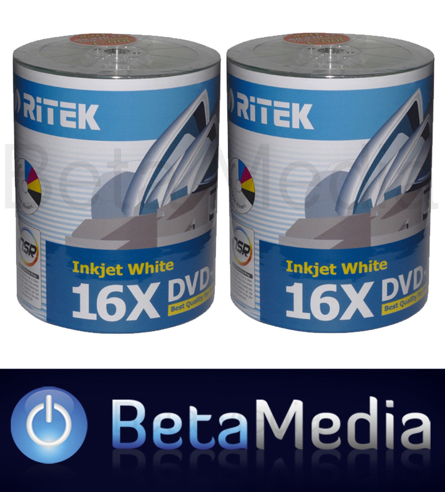200 x Ritek Blank DVD-R media 16X 4.7GB Full Hub Printable DVD -R Discs