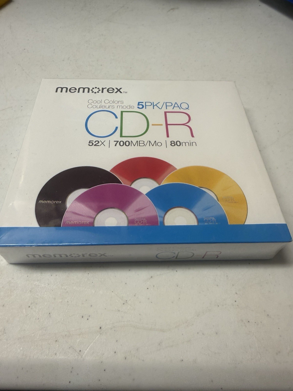 Memorex Cool Colors CD-R 5 Pack 52x 700MB/Mo 80 Minute  New Sealed