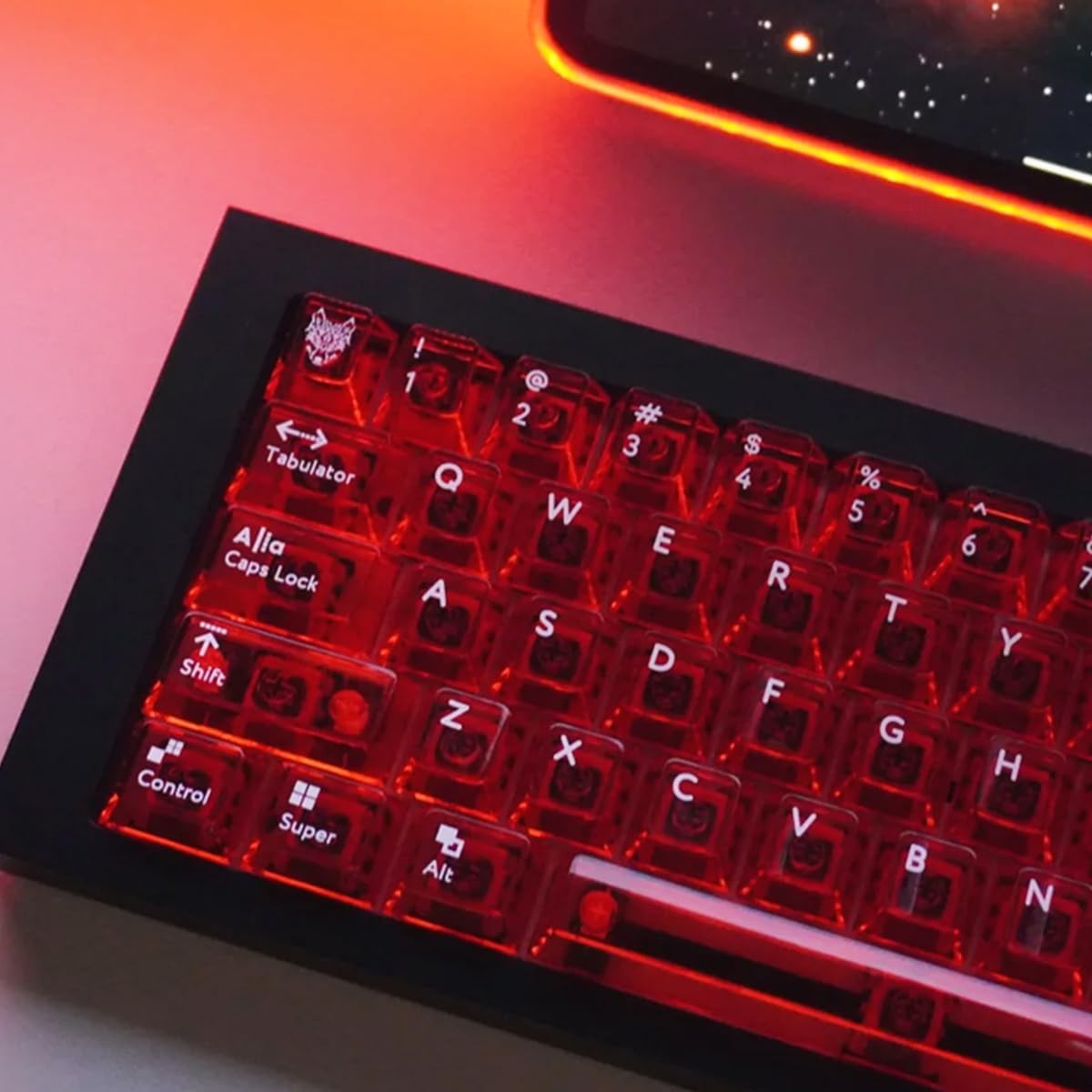 114 PCS Crystal Clear Transparent Keycaps Cherry Profile Red Mechanical