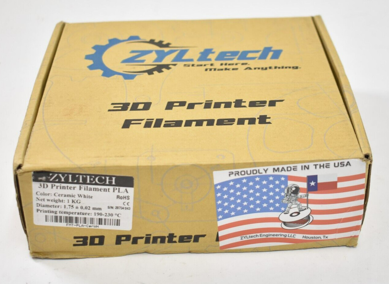 Zyltech 3D Printer Filament PLA Ceramic White Spool 1kg 1.75Dia 190-230°C