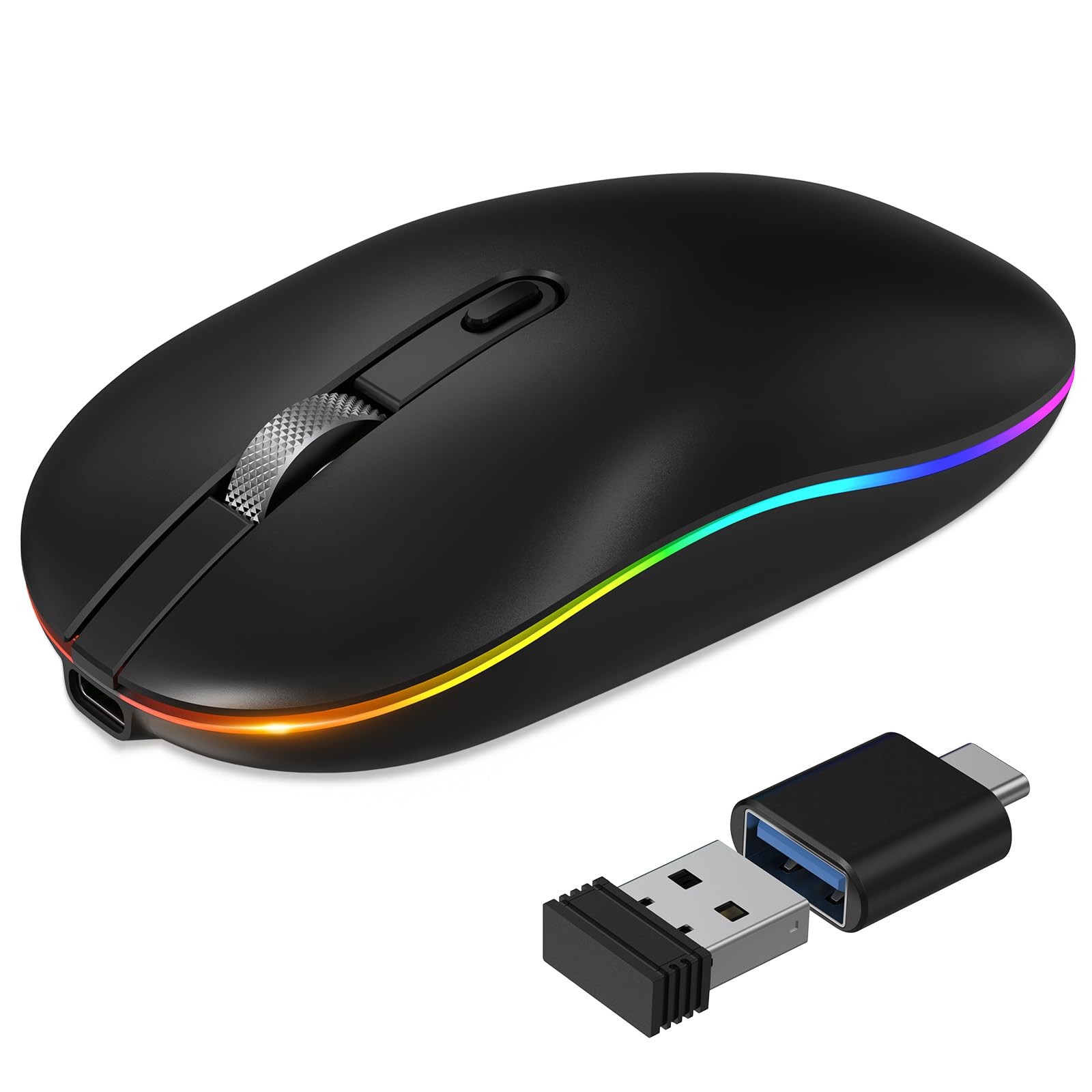 LED Wireless Mouse with Type-c Charging Port, 2.4G Rechargeable Slim Silent M...