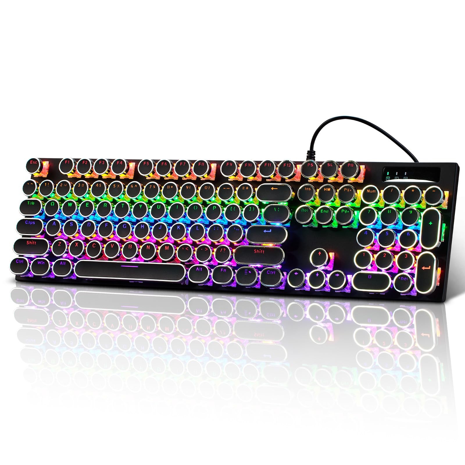 Wired Typewriter Style Mechanical Gaming Keyboard Black Retro RGB 104 Keys
