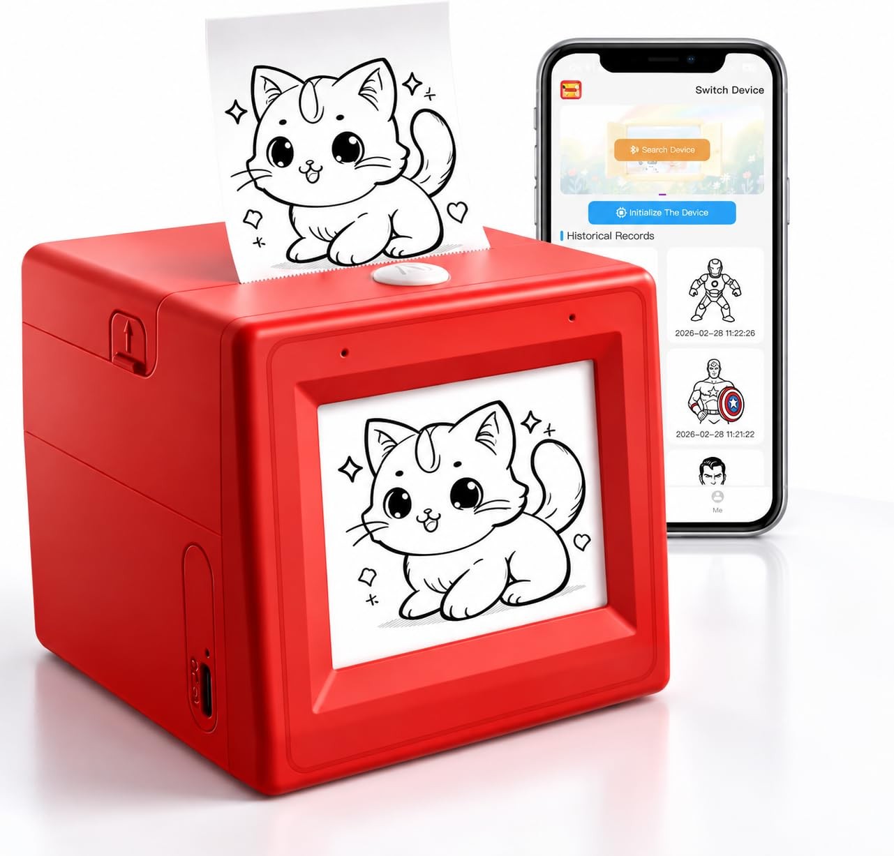 Bioetva AI Smart Voice Sticker Printer, Inkless Thermal S, Bright Red