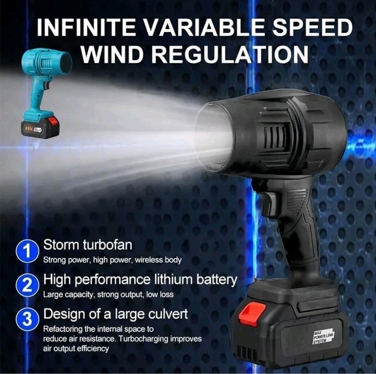 Turbo Blower Cordless Handheld Air Duster Portable Compress(Black) + 1 Battery