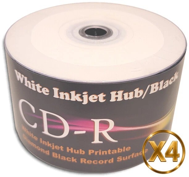 200-Pak White Inkjet Hub Printable Diamond BLACK Record Surface 52X 80-Min CD-Rs