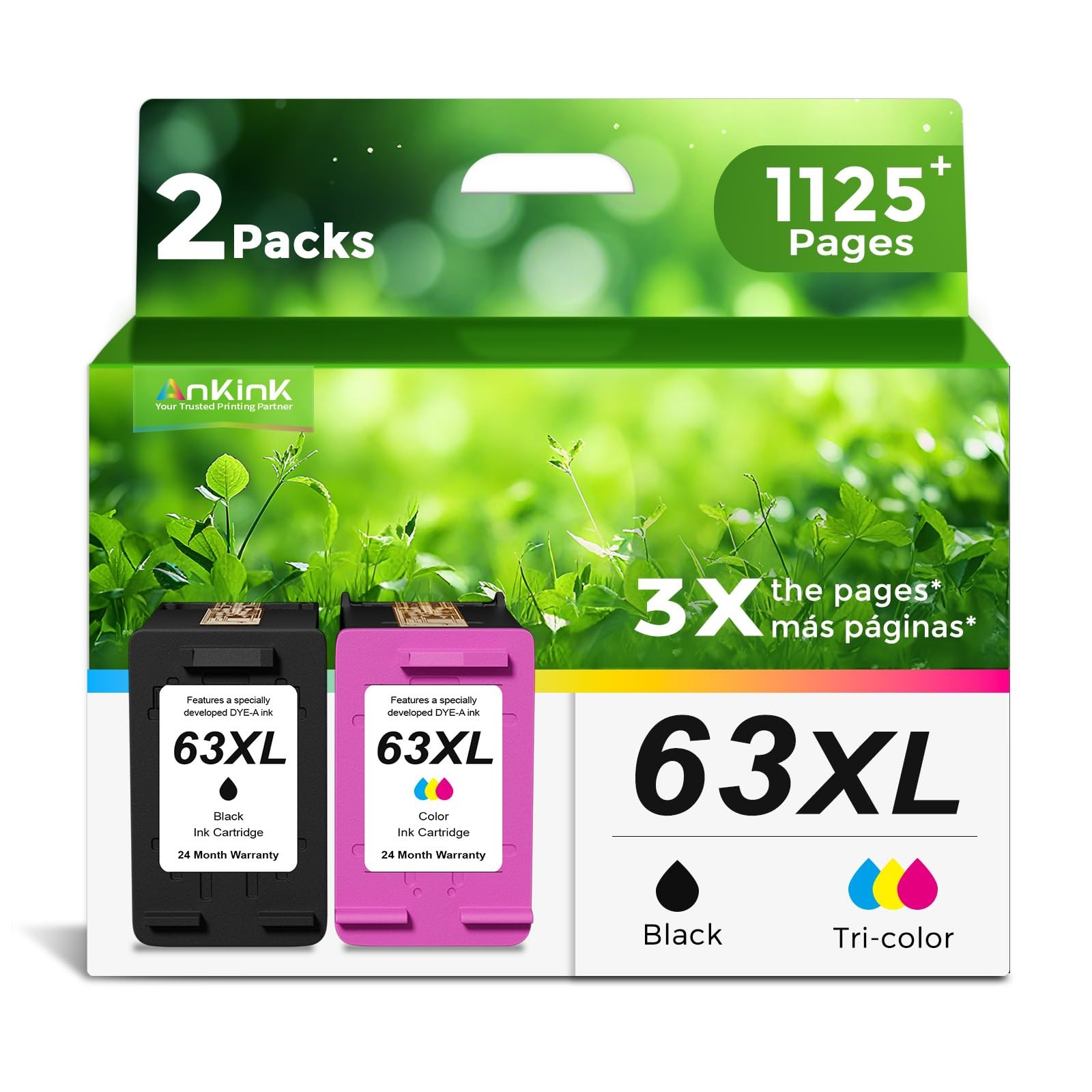 63XL Ink Cartridges Replacement for HP 63 XL (Black Color Combo Pack) Fit for...