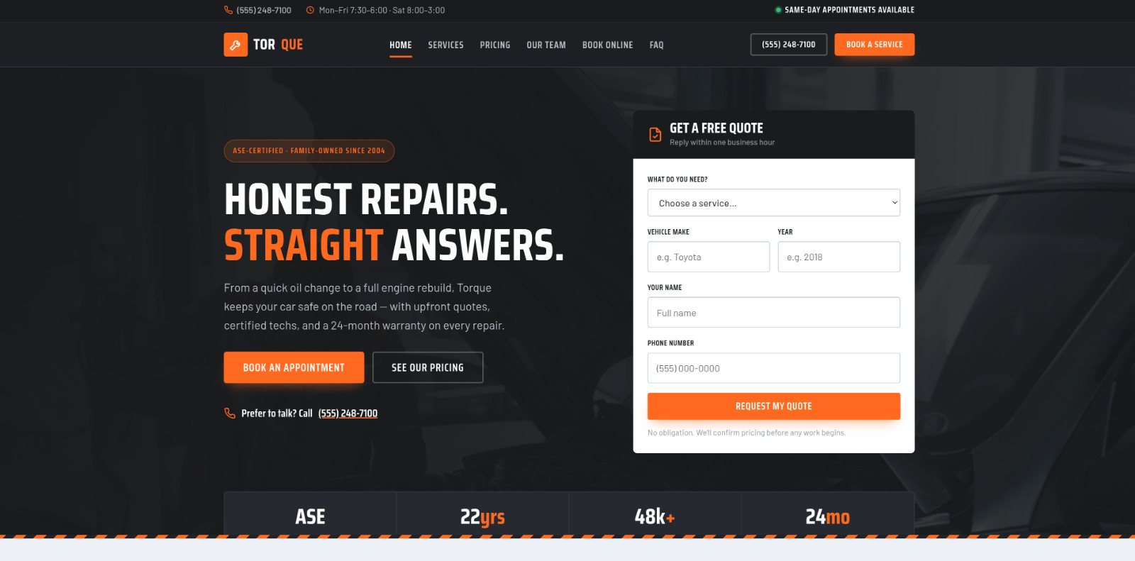 Auto Repair & Mechanic Website HTML + Free Setup & 3 Mo High-Performance Hosting