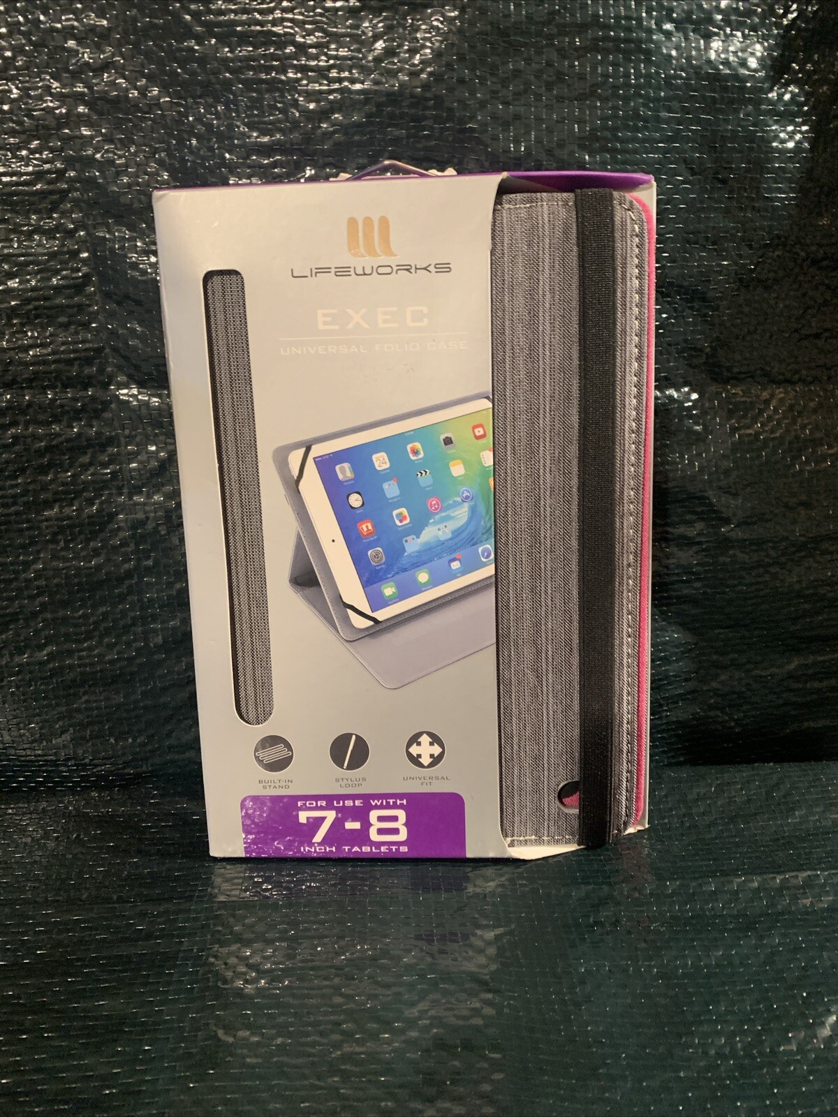 Lifeworks Turncoat 7-8" Folio Gray Tablet Case 360° Swivel & Stylus Loop NEW