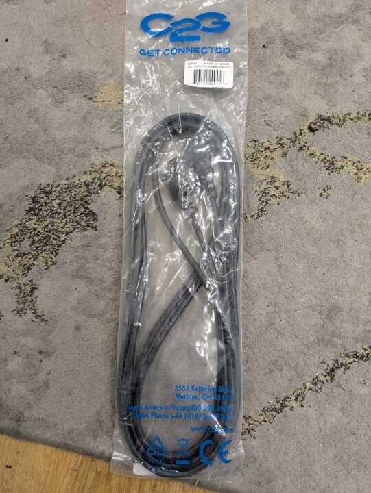 C2G #20941 Power Cable - 18 AWG - 15 ft. / 4.6 m. - C13/C14 3 Pin Connectors