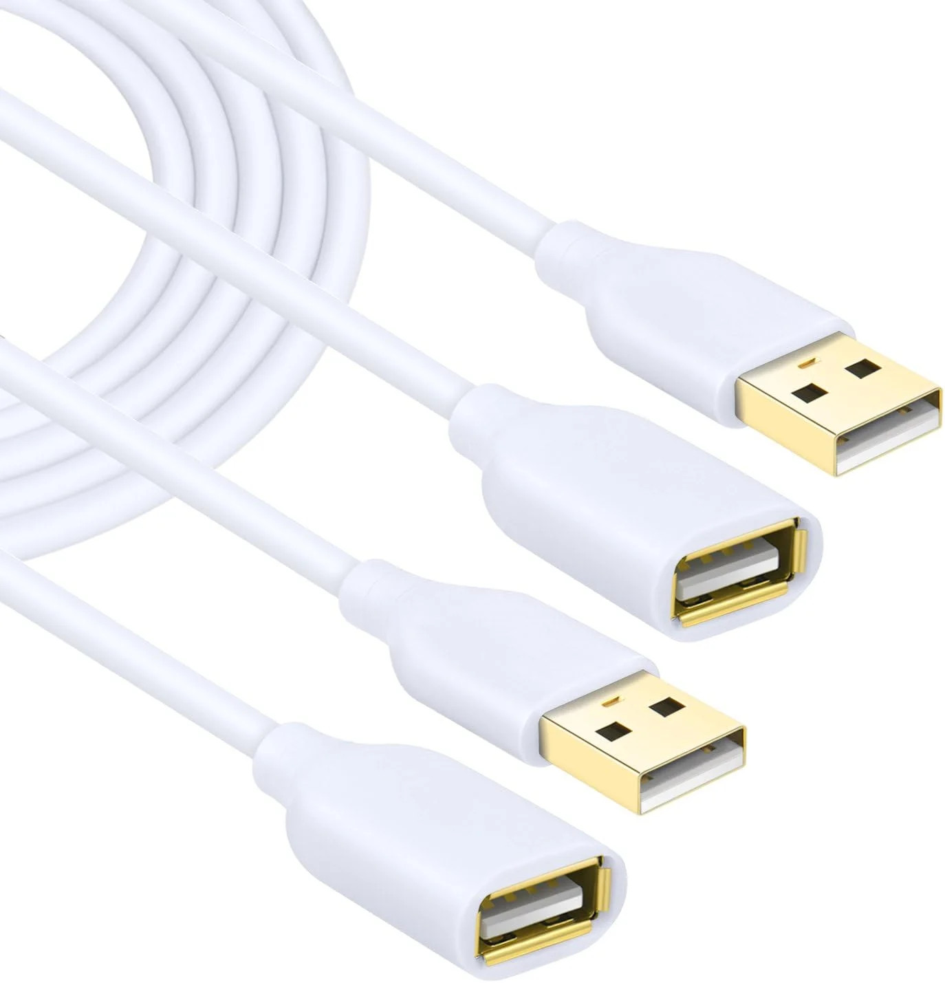 White USB Extension Cable, 2-Pack USB 2.0 10ft/3m Type A Male to A Female Extens