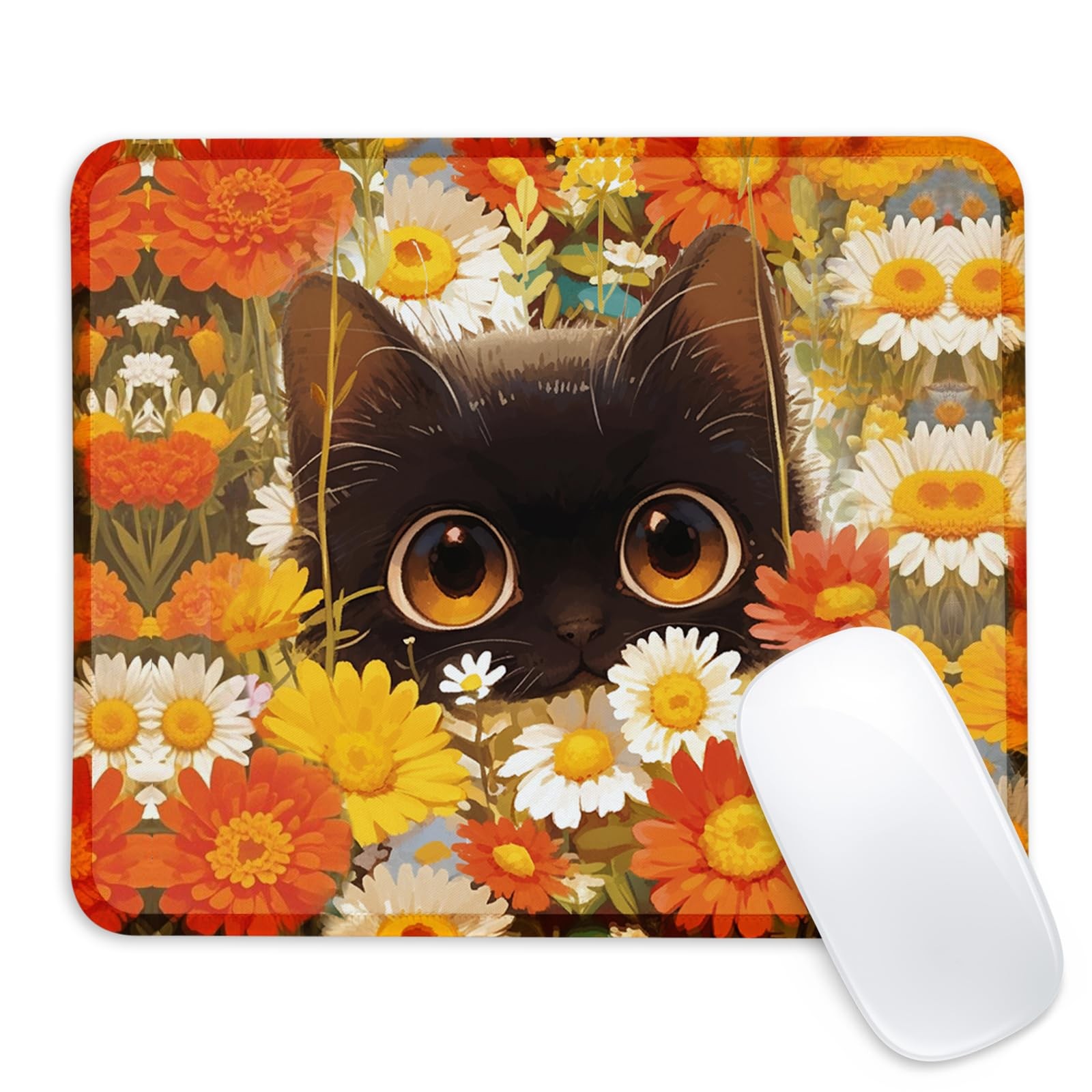 Black cat Square Mouse Pad with Non-Slip Rubber Base,Home Office Decoration D...