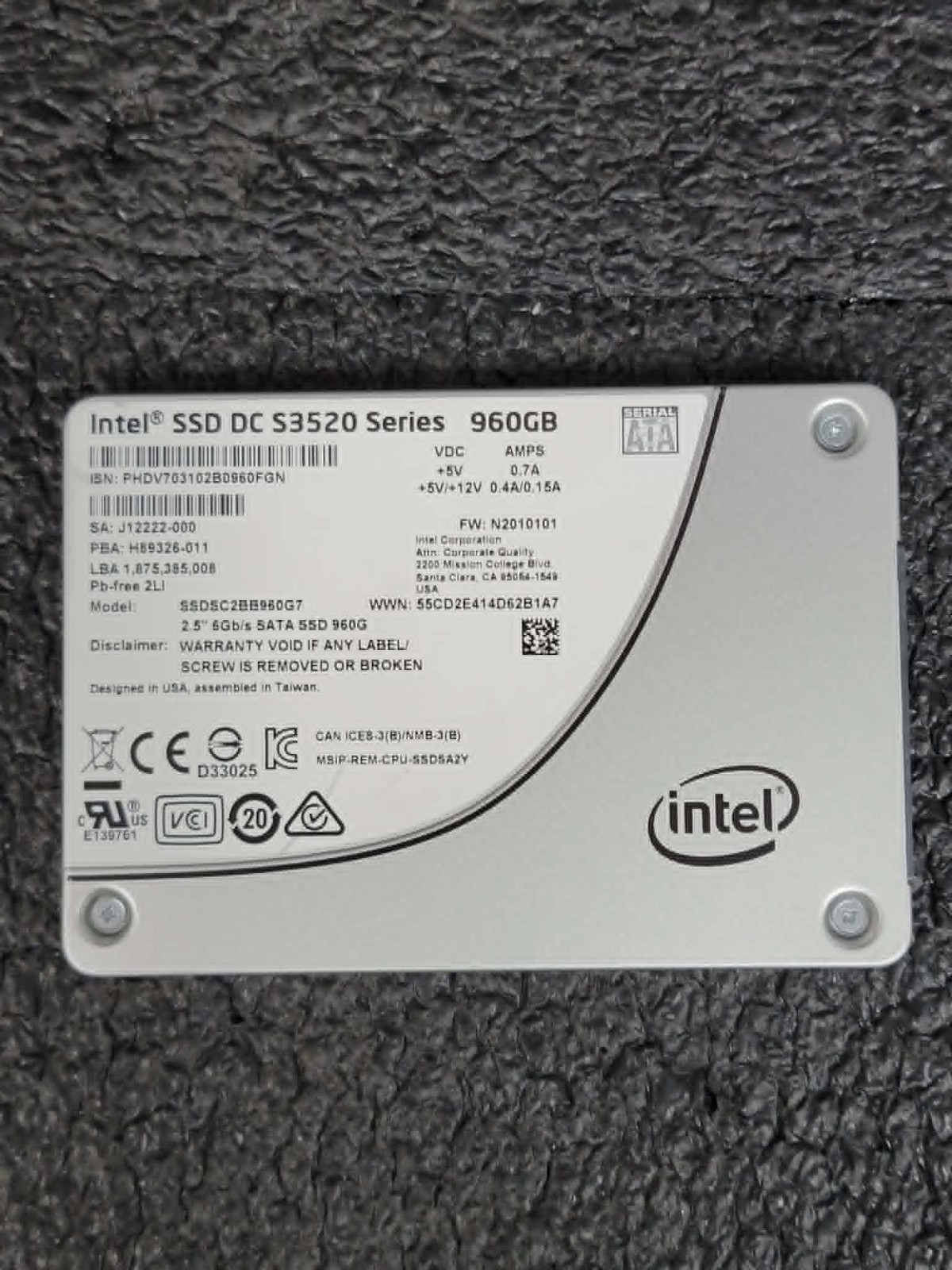 Intel SSDSC2BB960G7 DC S3520 960GB 6Gbps 3D MLC SATA 2.5" SSD