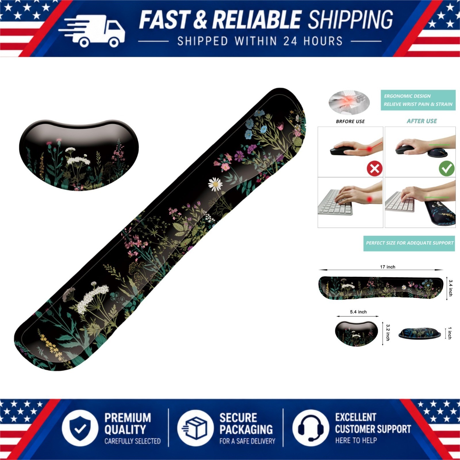 Keyboard and Mouse Wrist Rest Set Memory Foam Ergonomic Support Pad