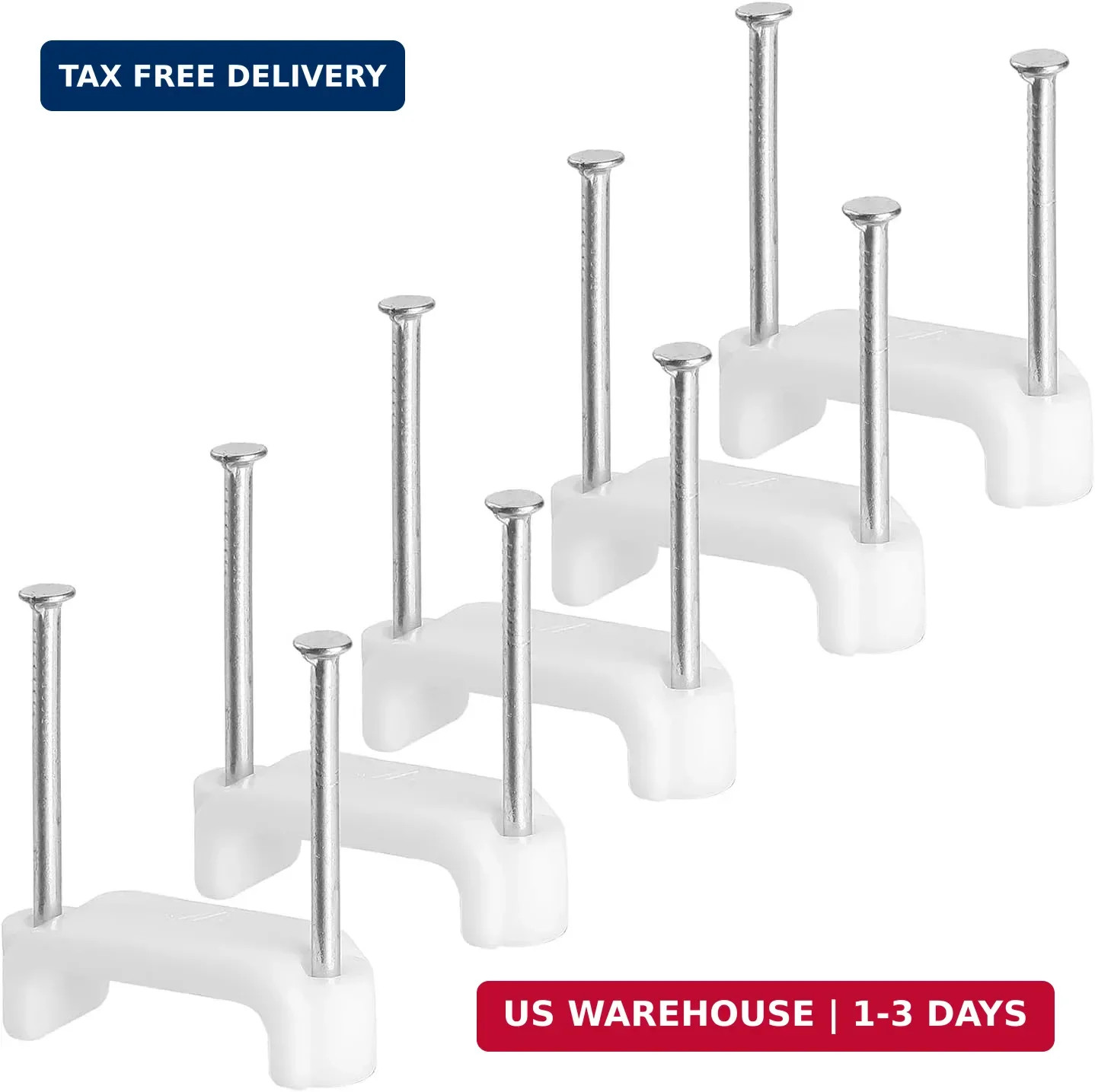 Bates- Cable Clips with Steel Nails, 200 pcs, White, Large, 2-Nail Cord Clips fo