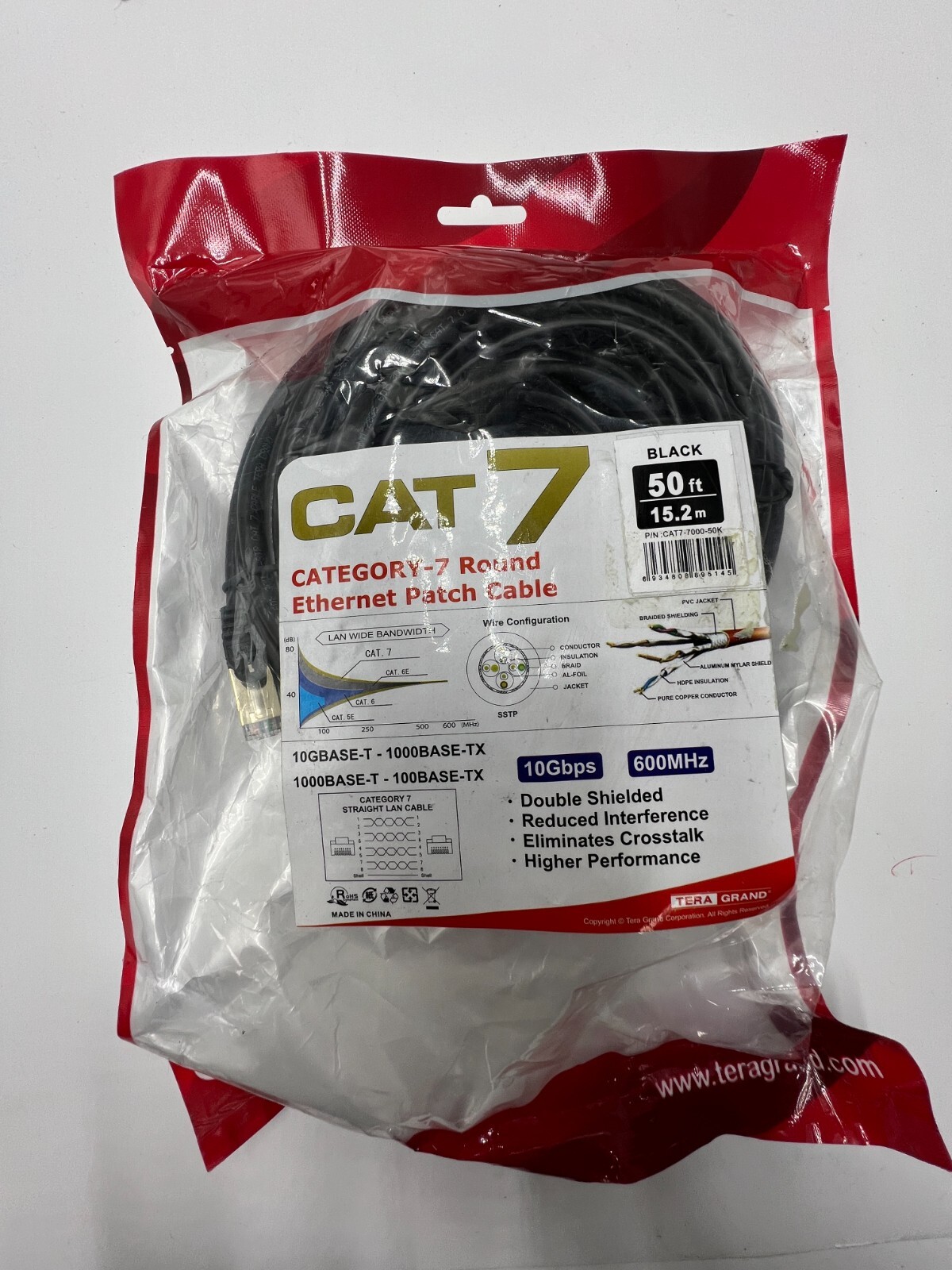Tera Grand CAT7-7000-50K CAT7 Round Ethernet Patch Cable 50ft 10Gbps