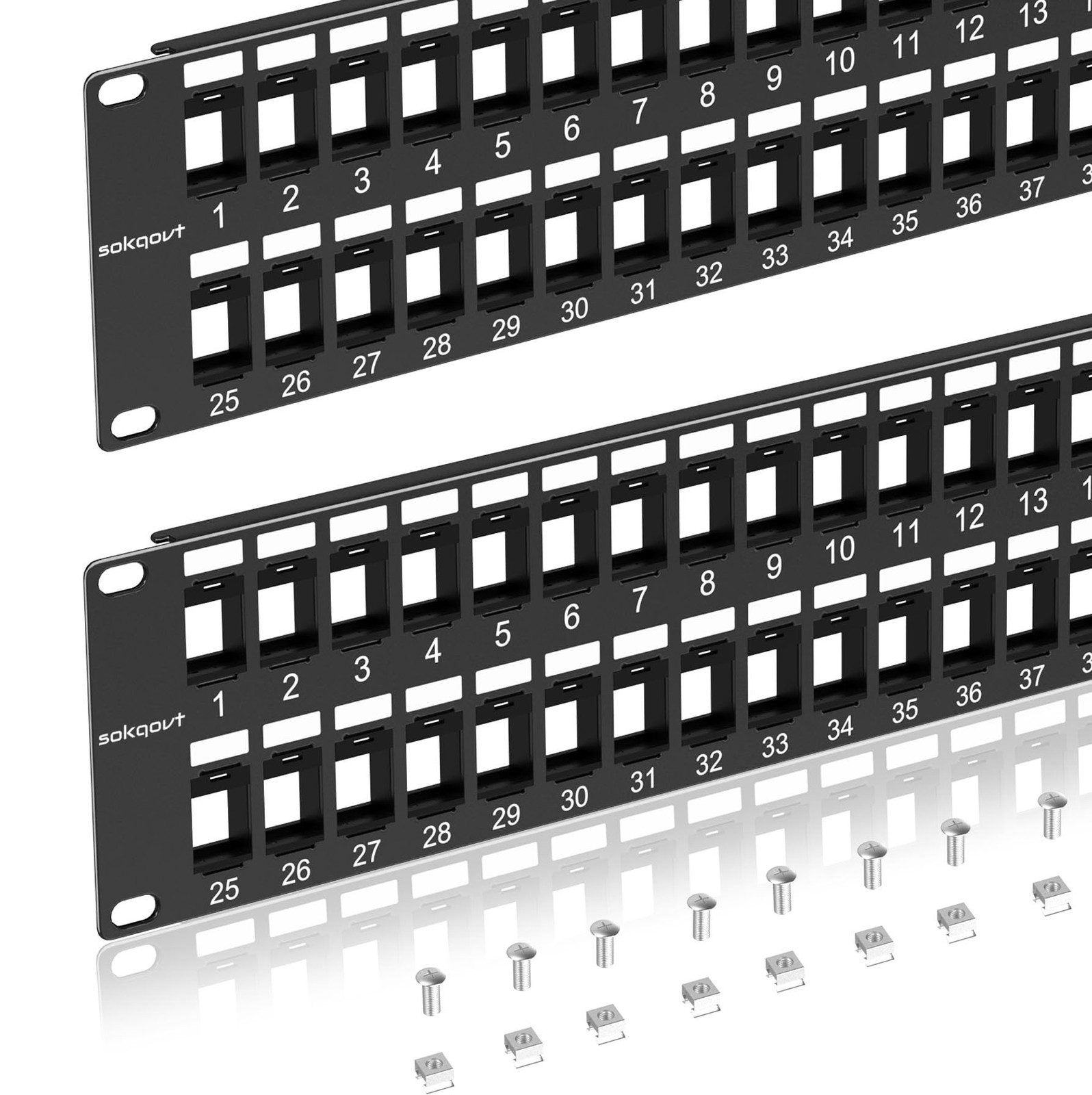 2 PCS 48 Port Blank Keystone Patch Panel 2U 19 Inch Rack Mount Cat6 Ethernet