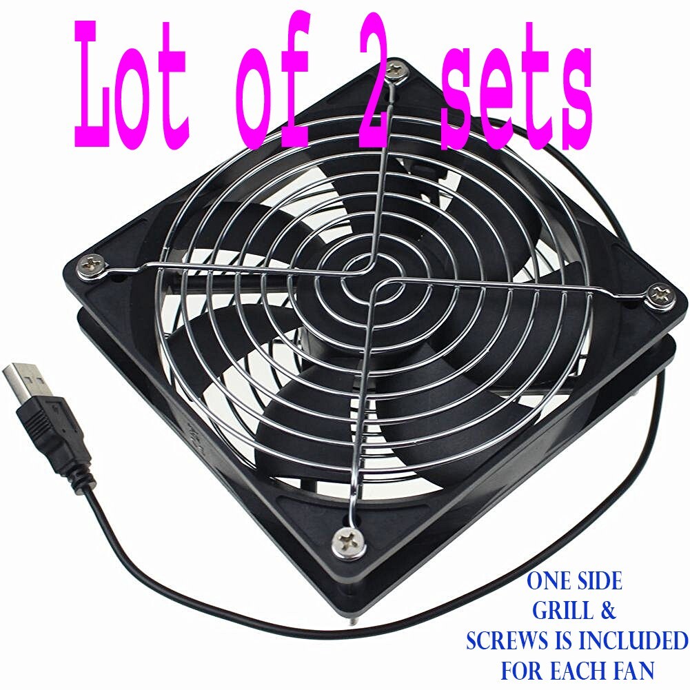 LOT 2 x Multipurpose Quiet 120mm USB Fan for Receiver DVR PS Xbox PC With GRILL