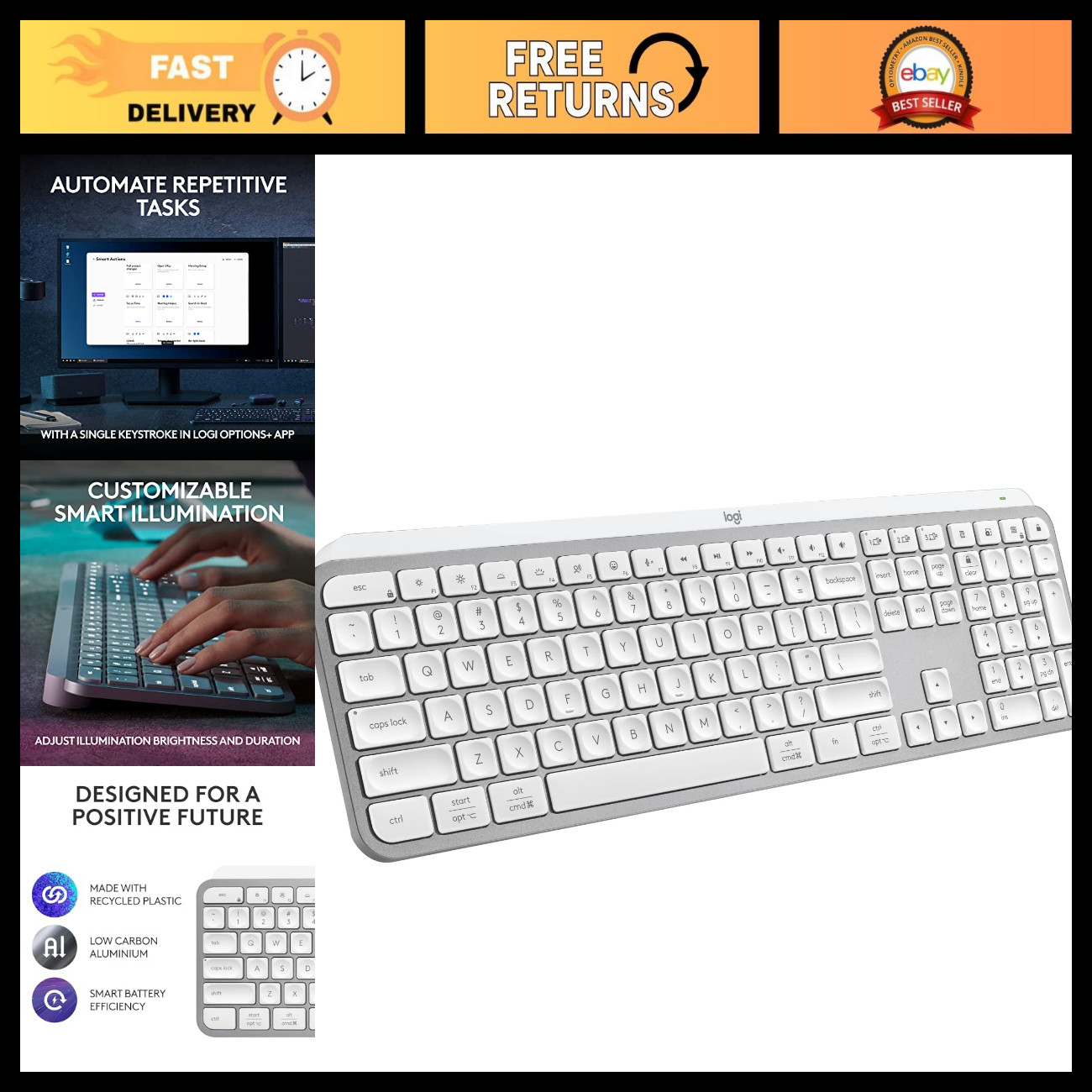 Wireless Low Profile Keyboard - Fluid & Precise Typing - Pale Grey Color
