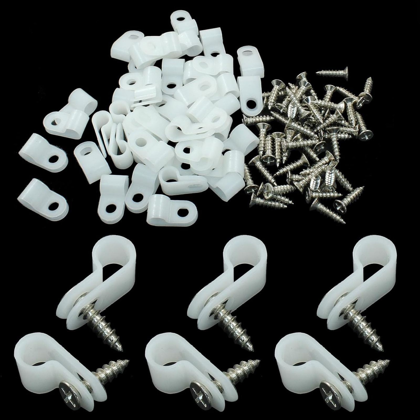 Cable Clips R-Type Nylon 1/4 Inch White Wire Clamp Pack of 100 Indoor Outdoor