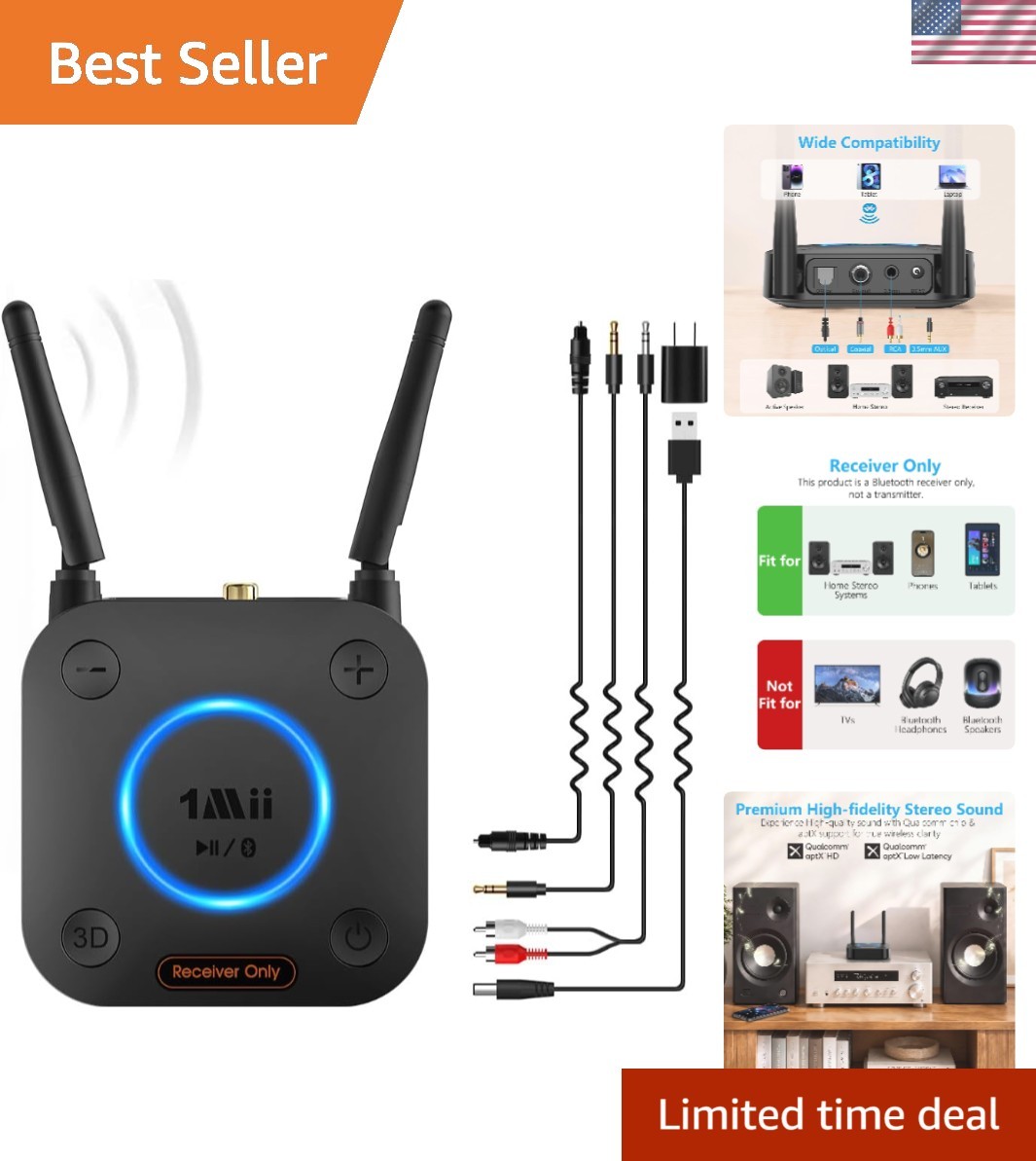 Bluetooth 5.3 Receiver with Long-Range Connectivity & Versatile Compatibility