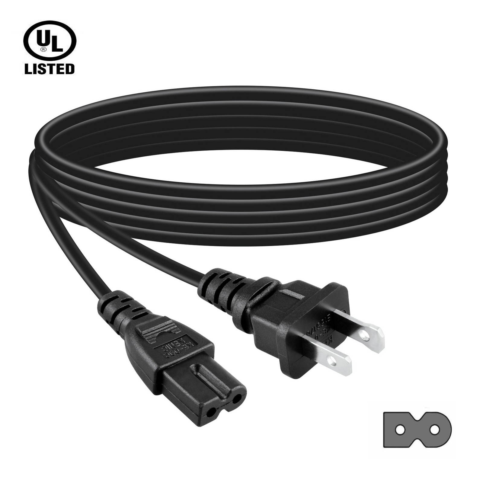 6ft AC Power Cord Cable For Samsung UN55C5000QF UN55C6300SF UN55C6400RF 2-Prong