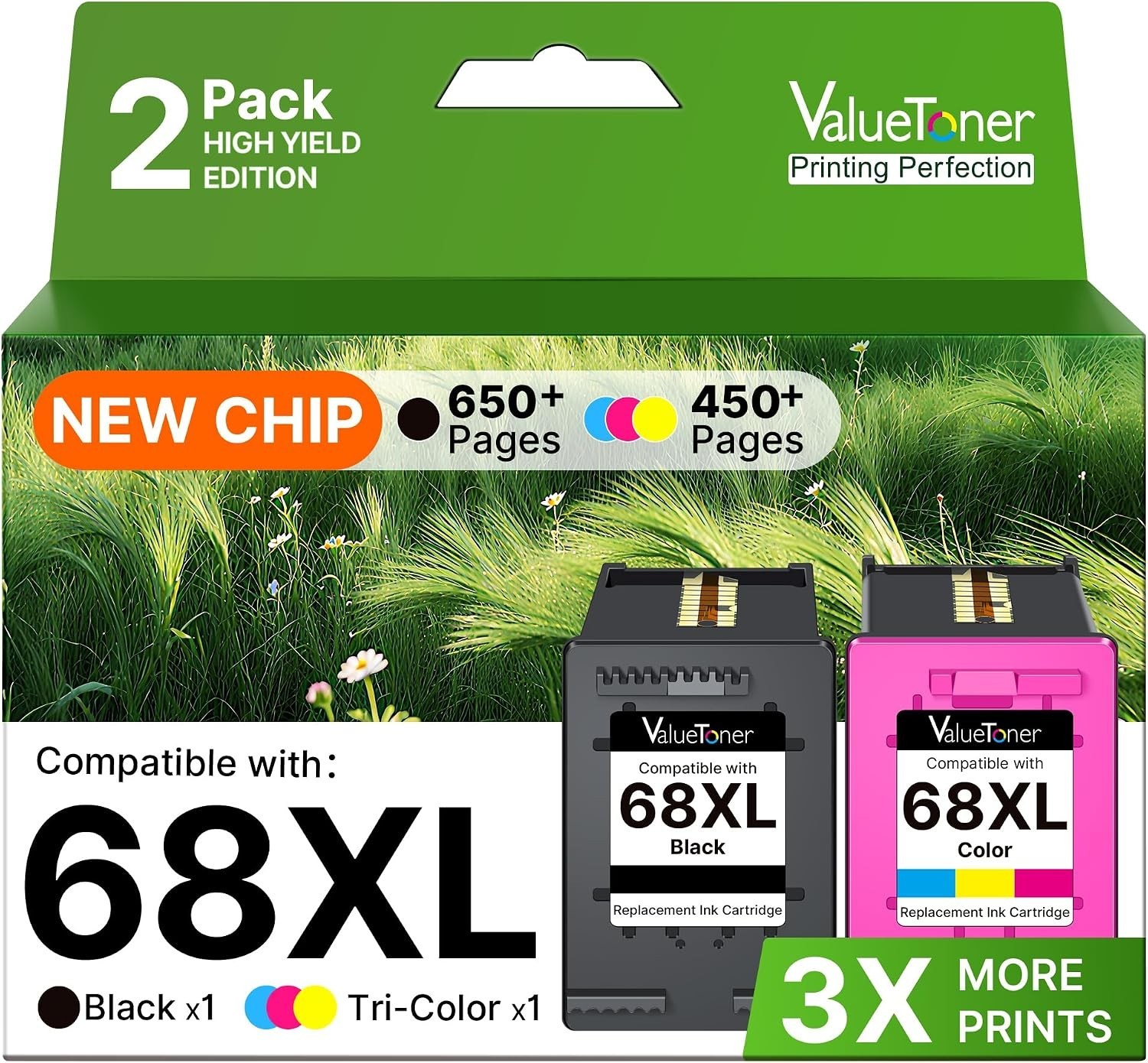 68XL 68e Ink Cartridges for HP 68 Ink Cartridges Black/Tri Color Combo Pack