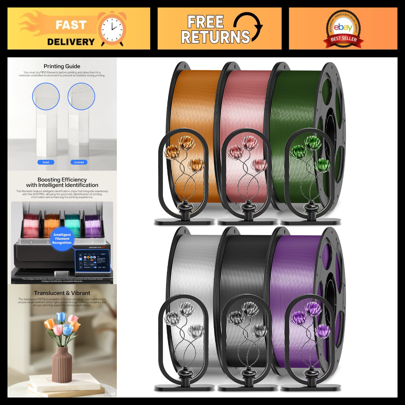 Multicolor PETG Filament 1.75mm Bundle - 6KG High-Quality 3D Printing Material