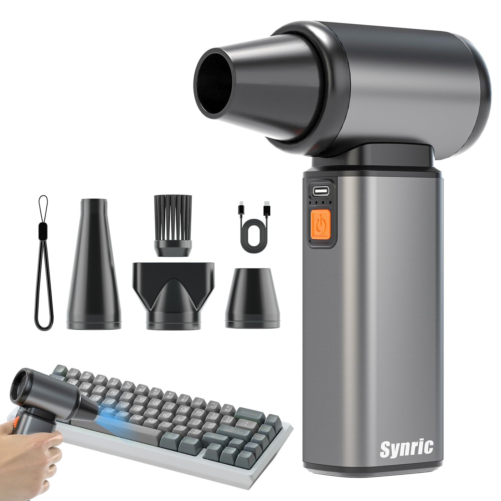 SYNRIC Compressed Air Duster, Stepless Speed Electric Air Duster, Metal Shell