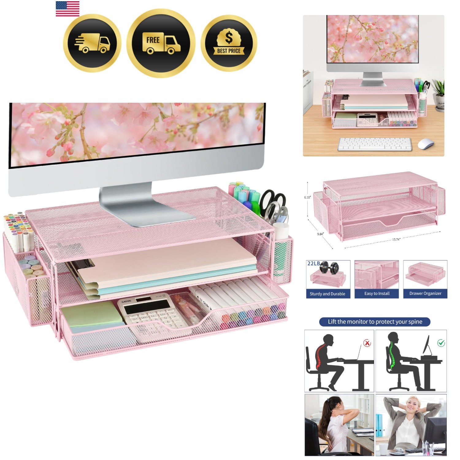 Computer Monitor Stands Riser，2-Tier Desk Organizers and Accessories, Office ...