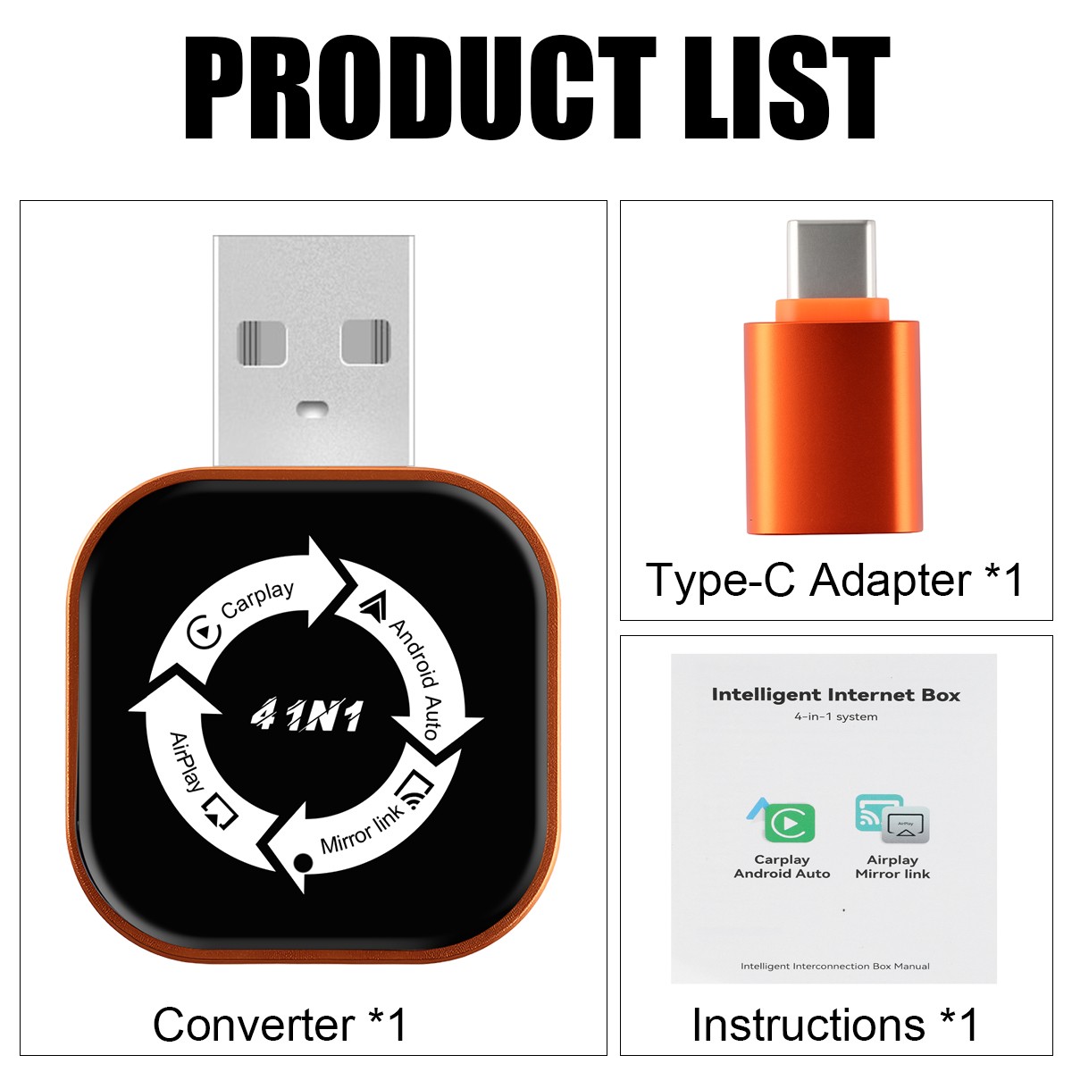 4 IN 1 Wireless Carplay Android Auto USB Dongle Mirror Link Adapter Plug & Play.