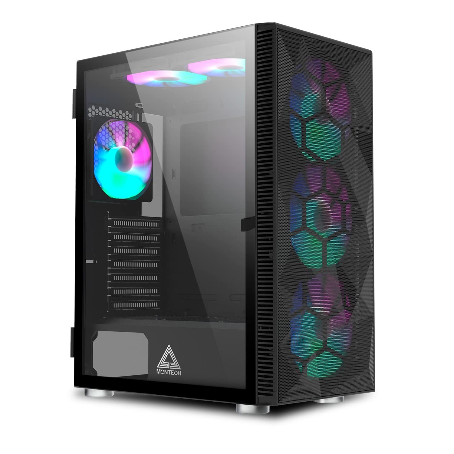 X3 Mesh High Airflow ATX Mid-Tower PC Case, 6 Fixed RGB Fans, Black