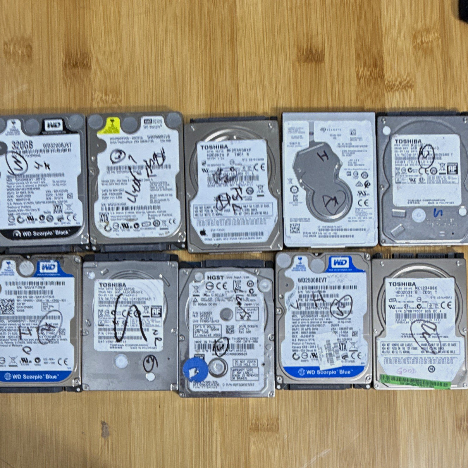 Lot of 10 Used 2.5 Inch SATA Drives - Wiped
