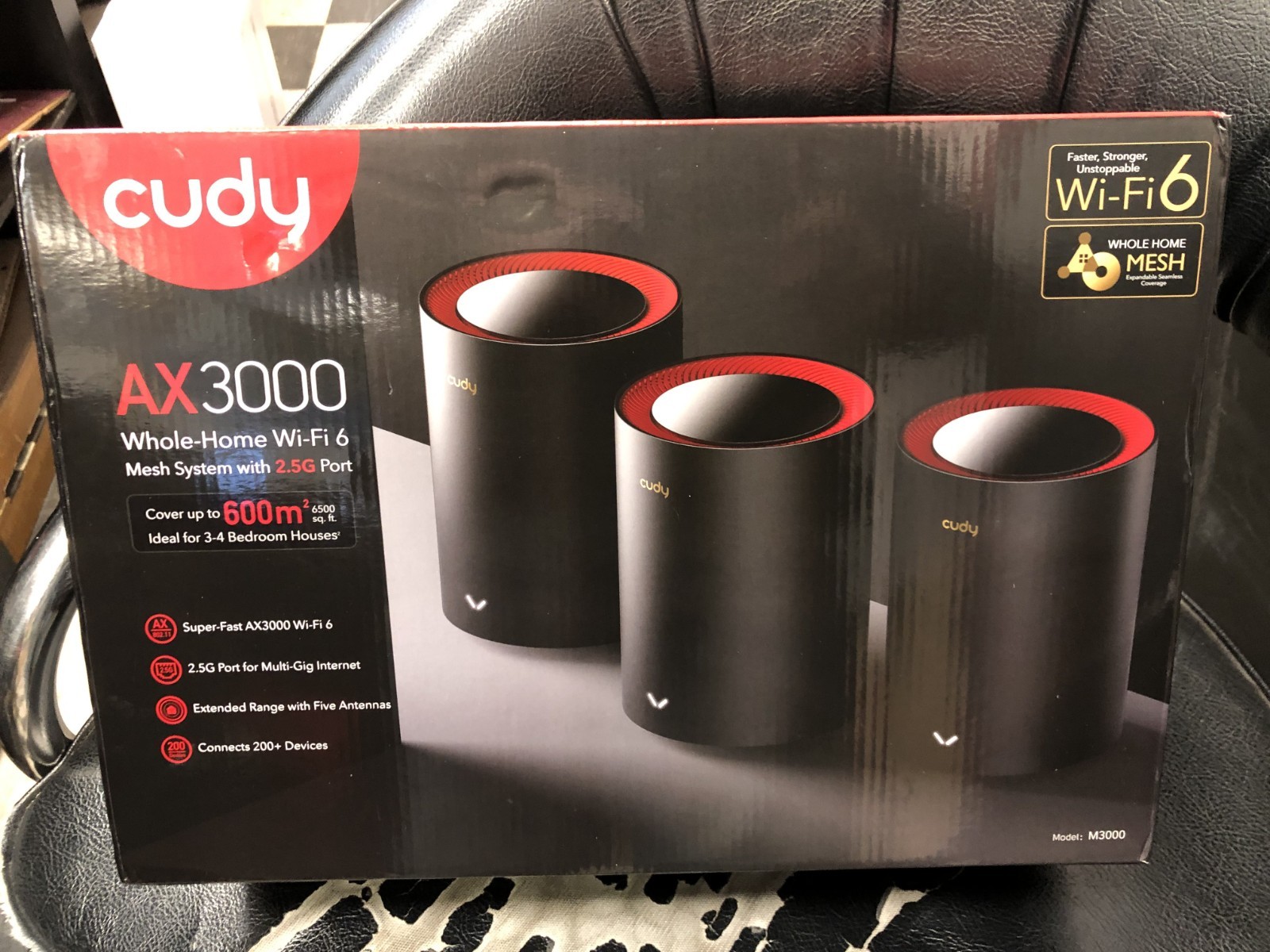 CUDY M3000 3-Pack - Schwarz - Rot - Intern - Mesh-System (M3000(3-PACK))