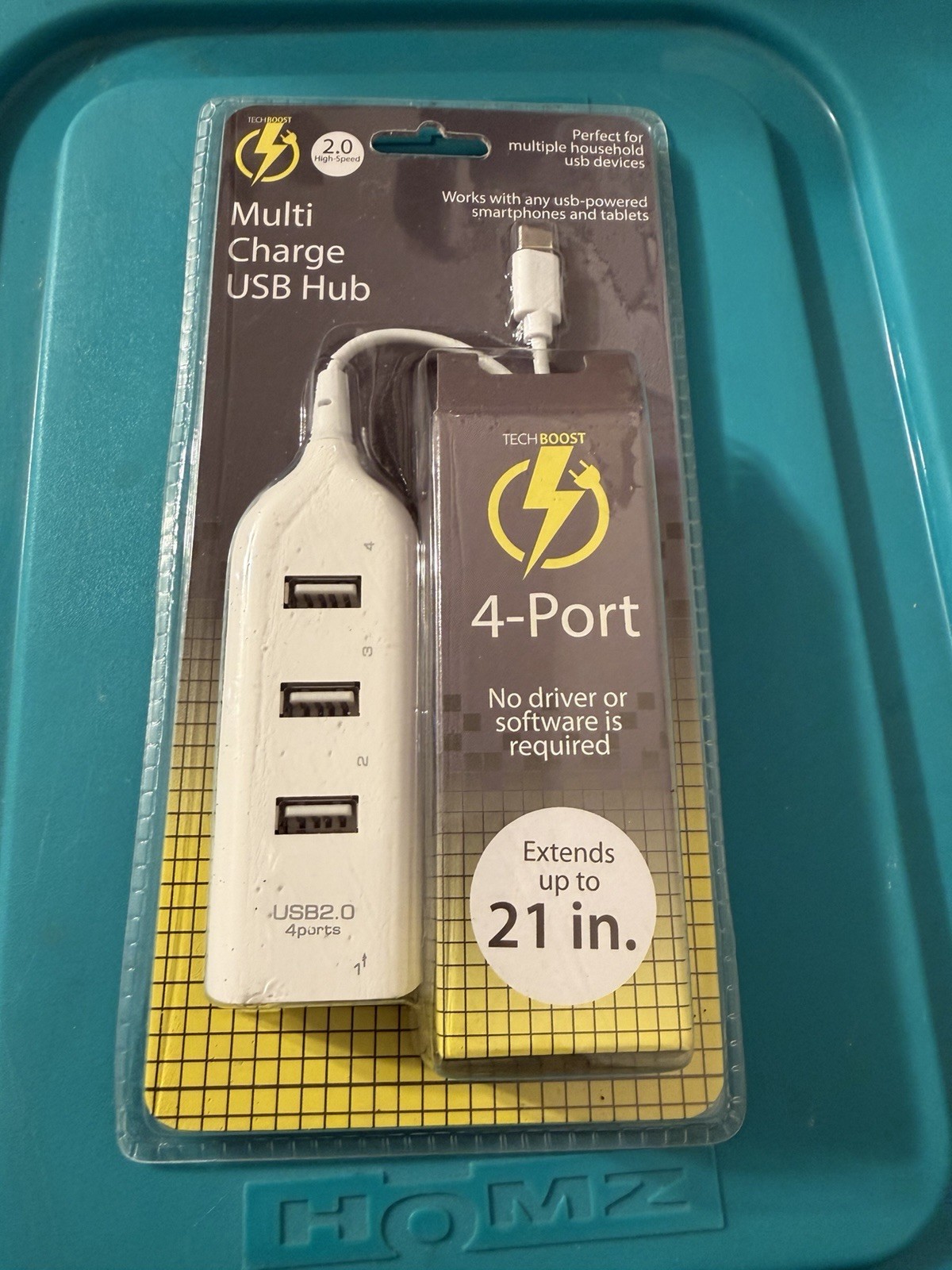 Tech Boost 4-Port Multi-Charge USB Hub, NIB