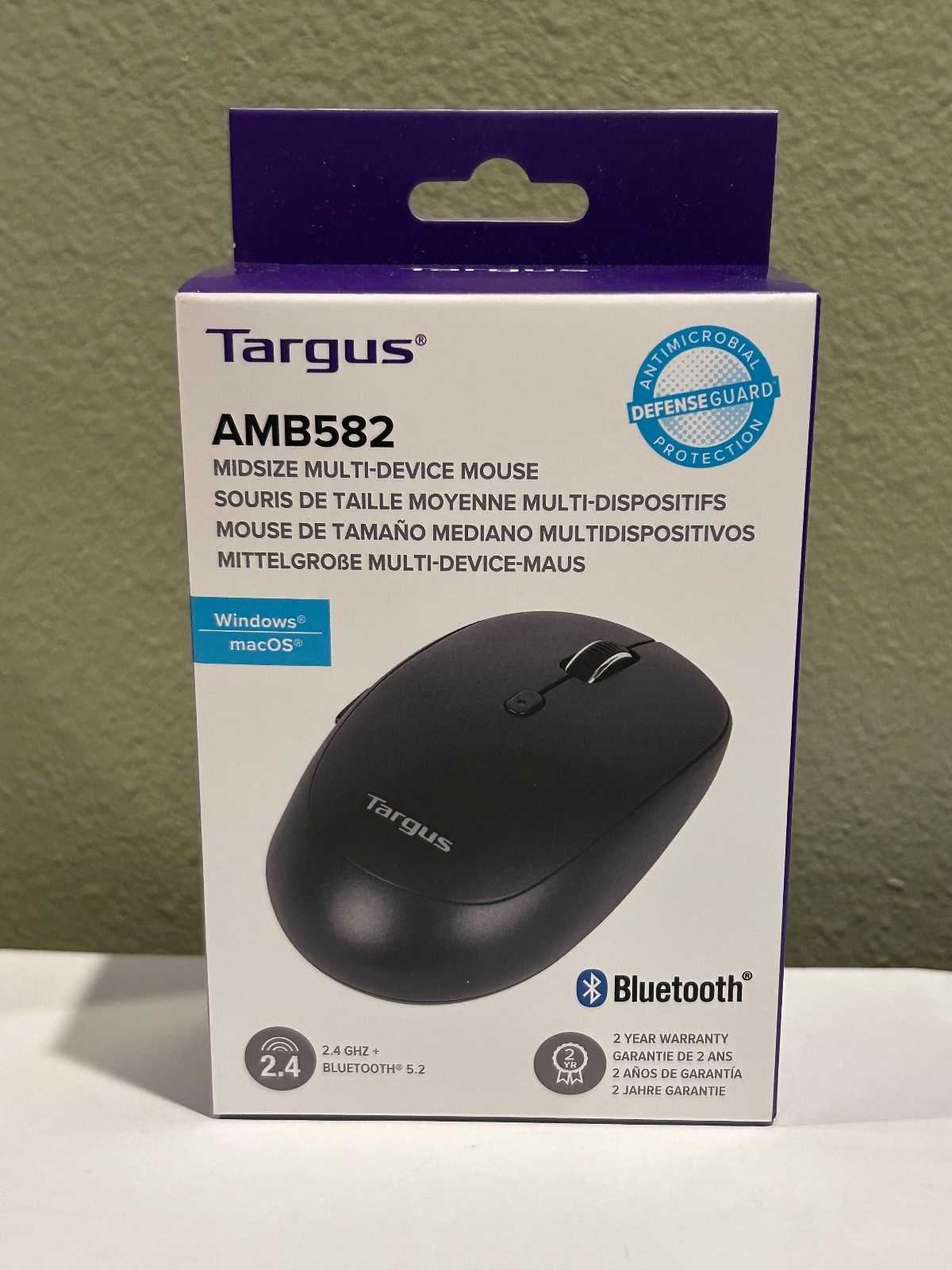 Targus AMB582 Midsize Multi-Device Mouse Bluetooth 5.2 Antimicrobial NIB