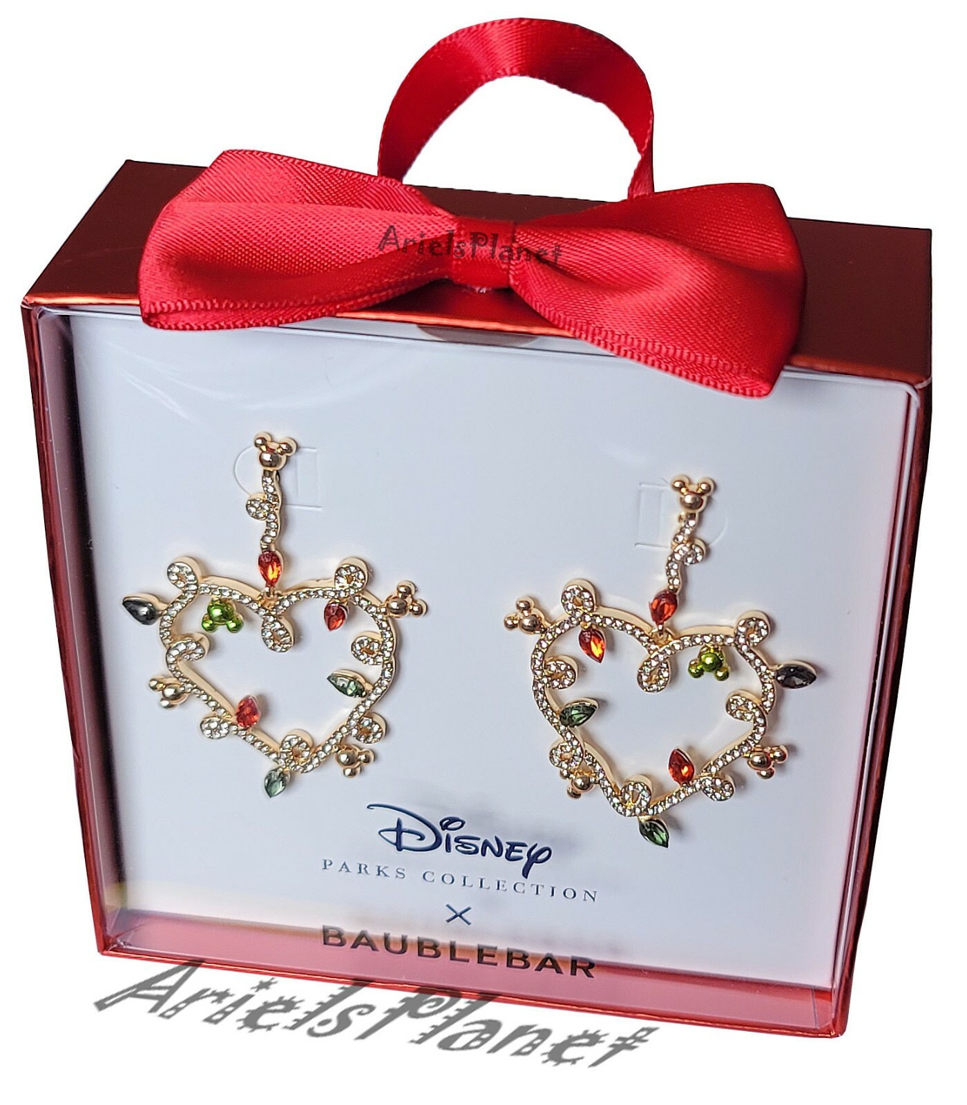 Disney Parks Baublebar Mickey Mouse Hearts Holiday Lights Dangle Earrings