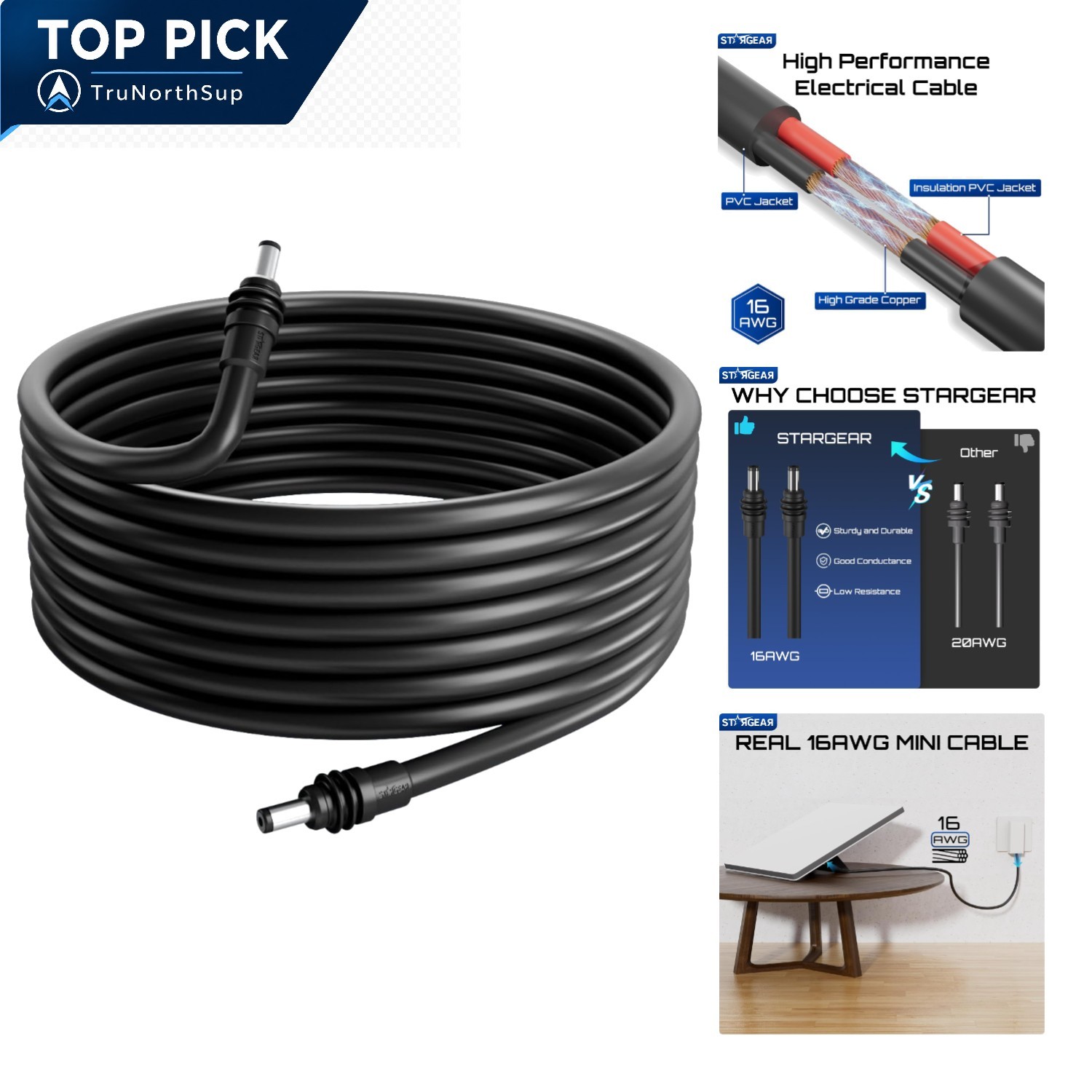 Starlink Mini Cable 16.4ft 16AWG Replacement Power Cord Waterproof Outdoor